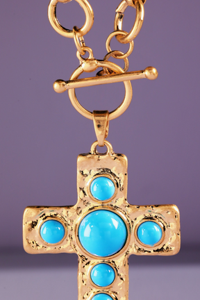 Large Chain Turquoise Cross Necklace - N060TU