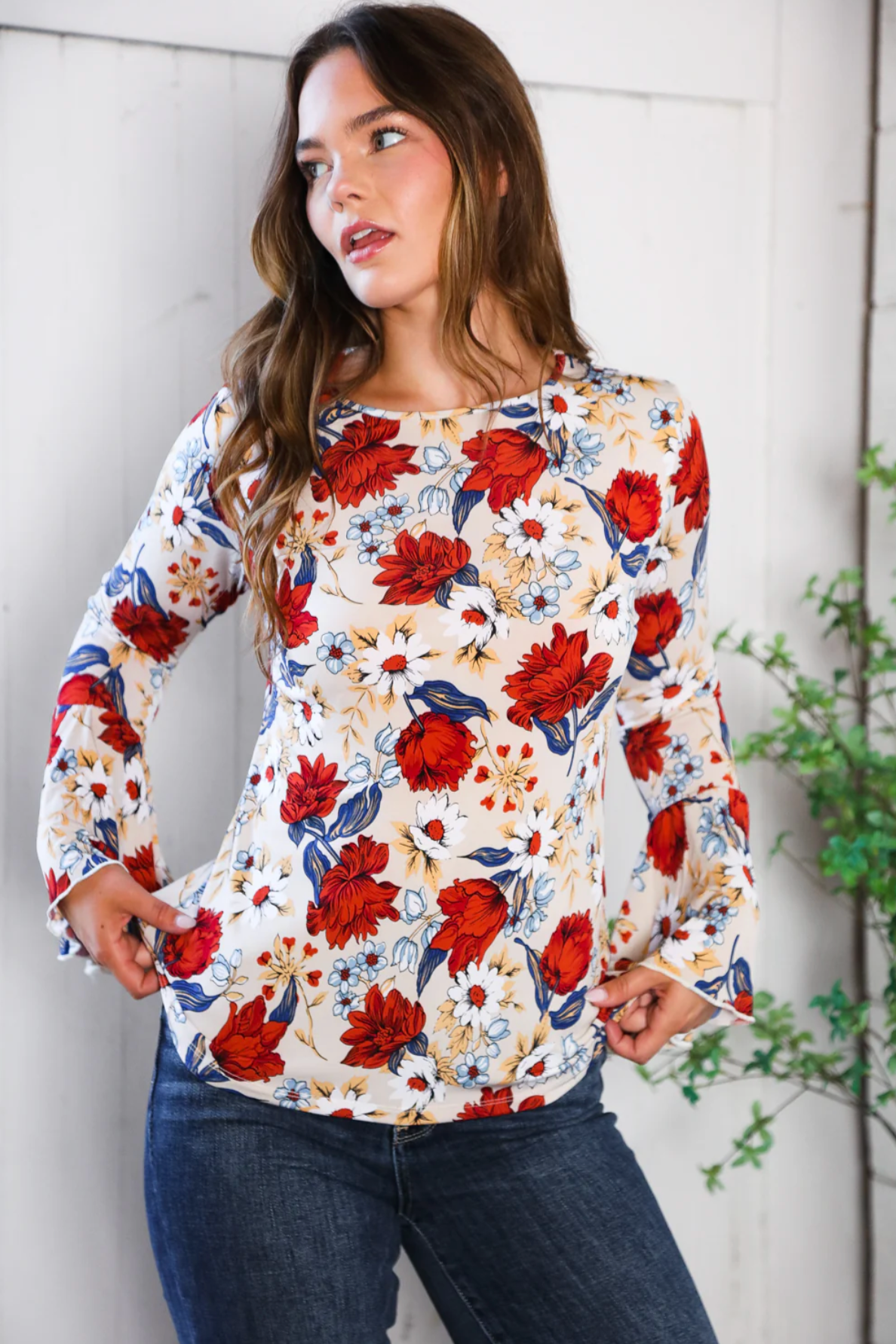 Tea Time Floral Bell Sleeve Top