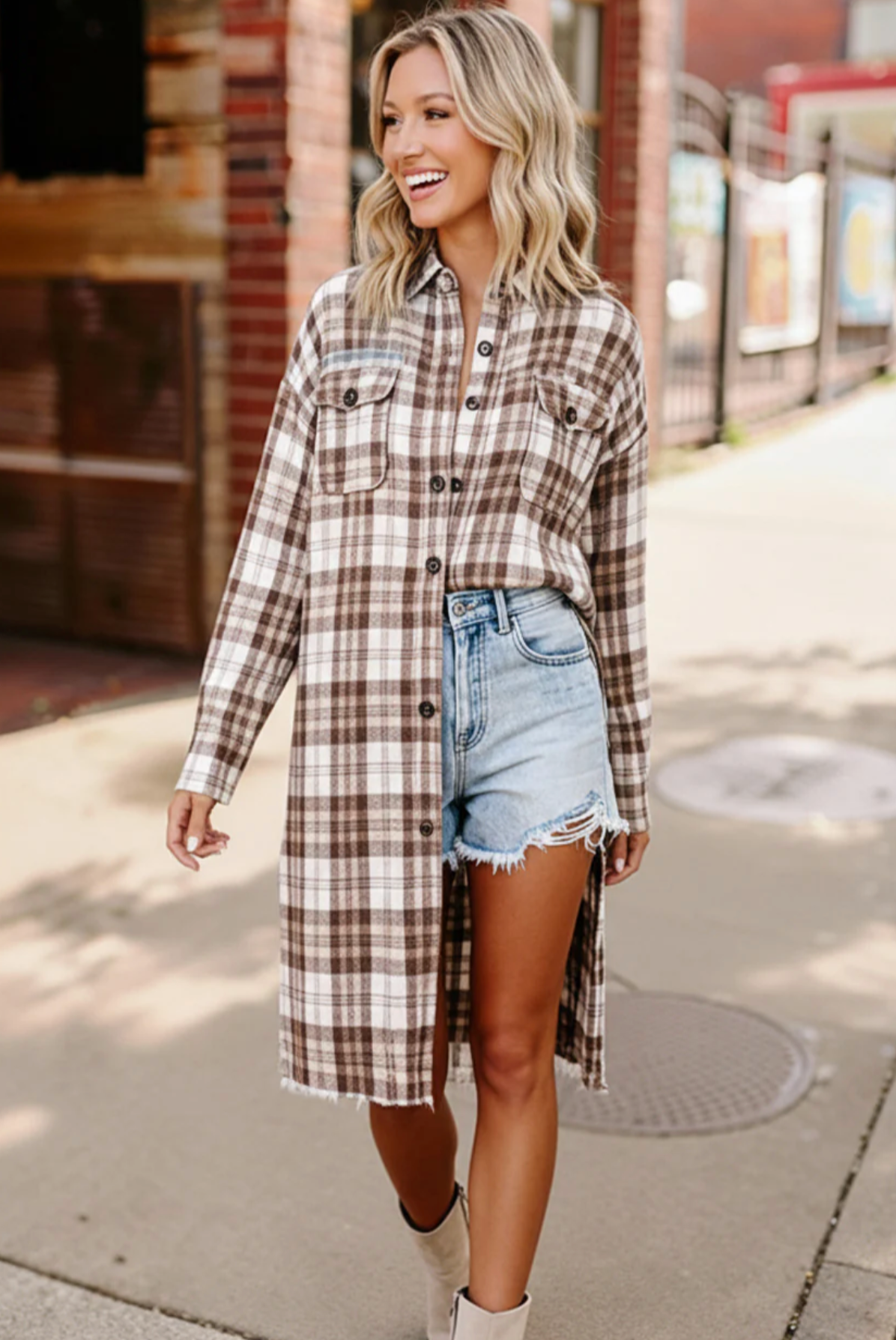 Playful in Plaid Mocha Button Down Cardigan