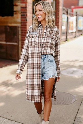 Playful in Plaid Mocha Button Down Cardigan