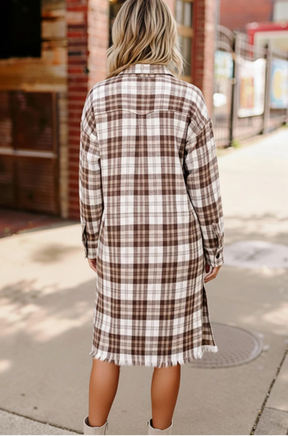 Playful in Plaid Mocha Button Down Cardigan