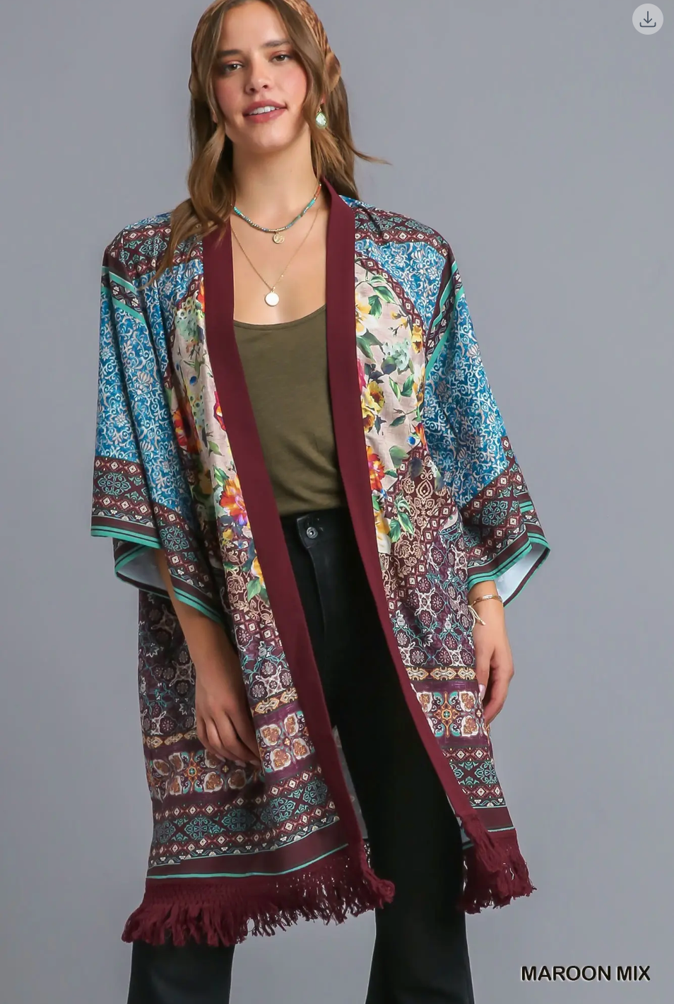 It's A Mood Maroon Mixed Kimono - OT024MA