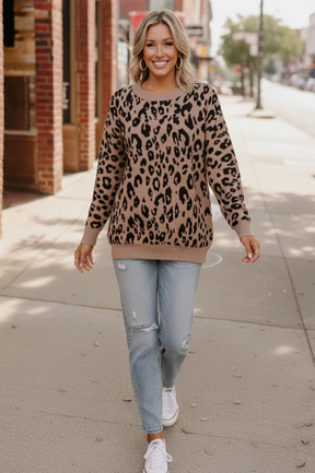 Leopard Jacquard Oversized Sweater Knit Top