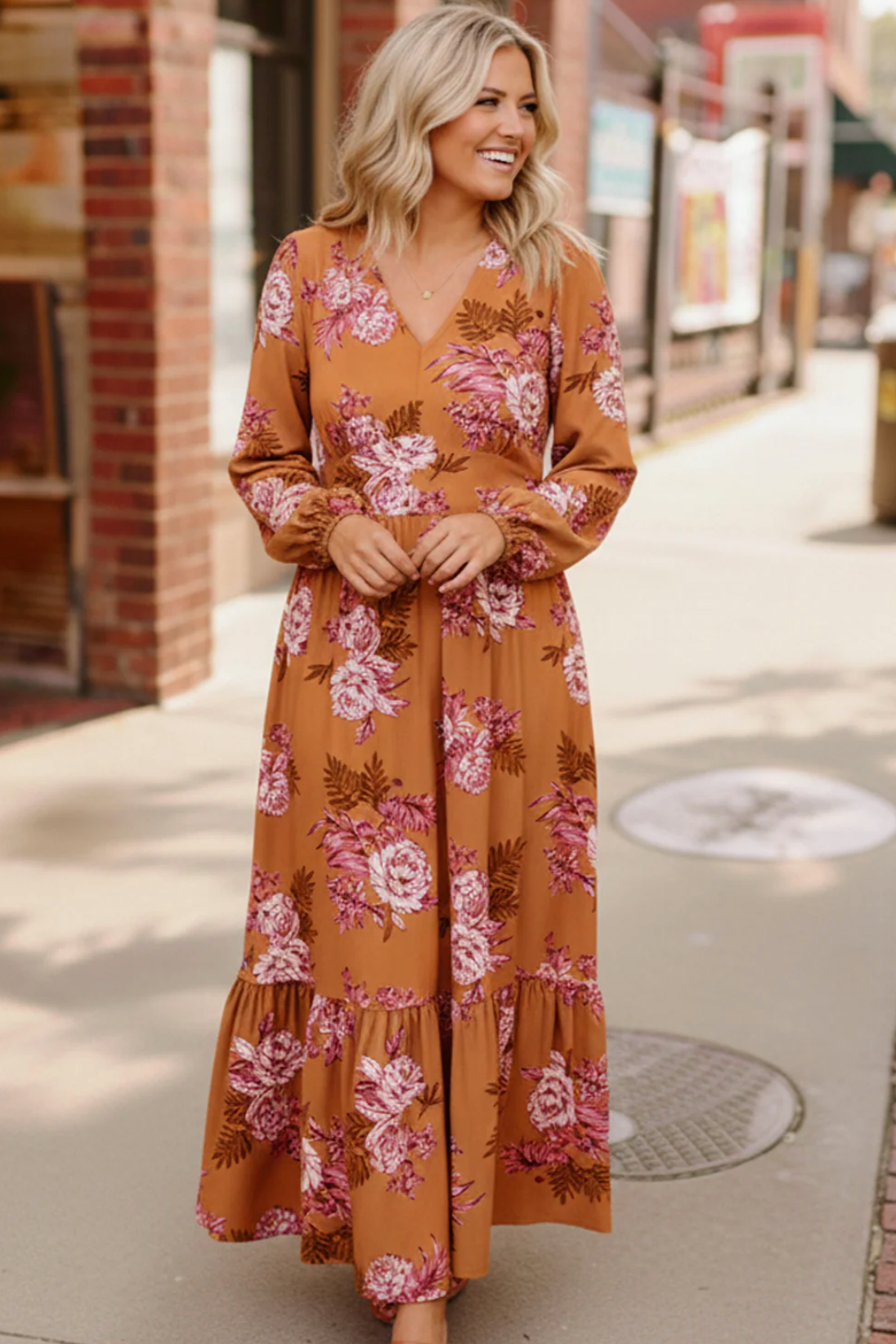 Everyone to the Dance Floor Terracotta Midi Dress