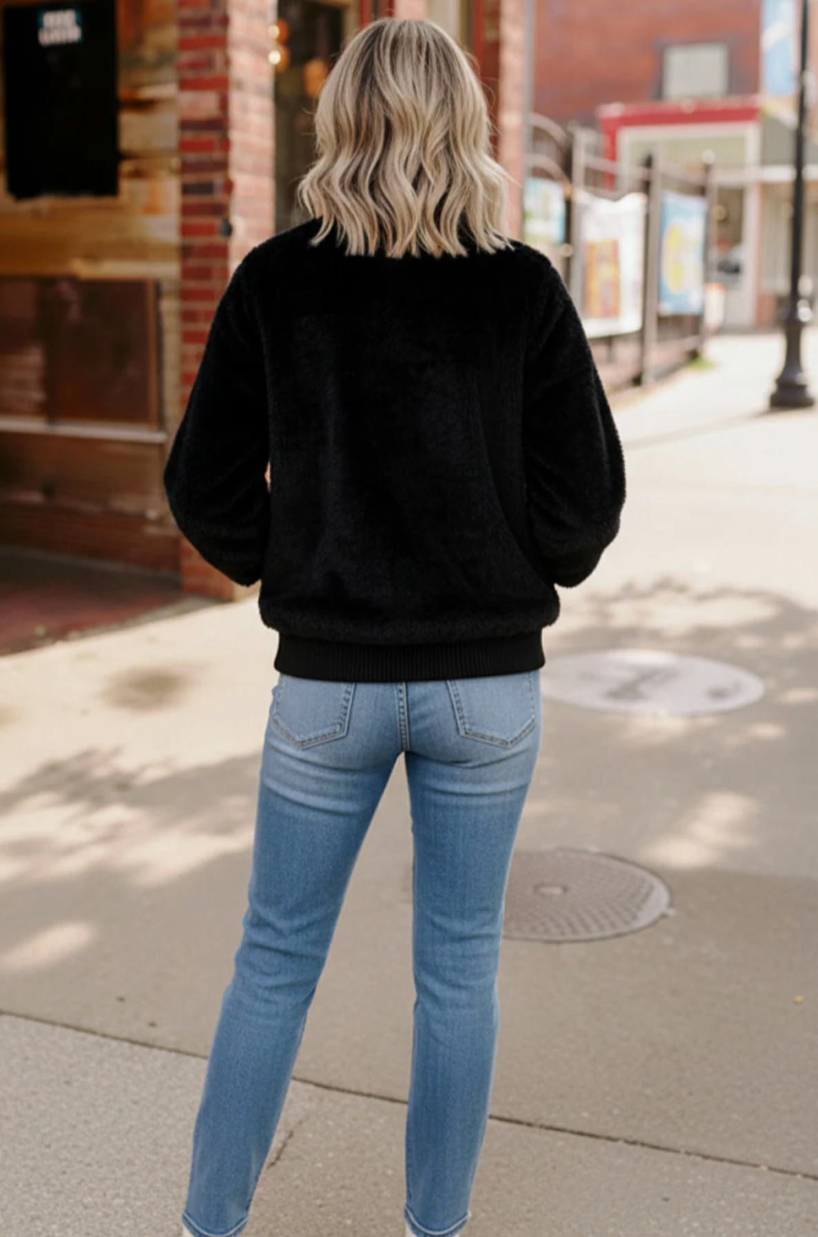 Black Zip Up Faux Fur Coat