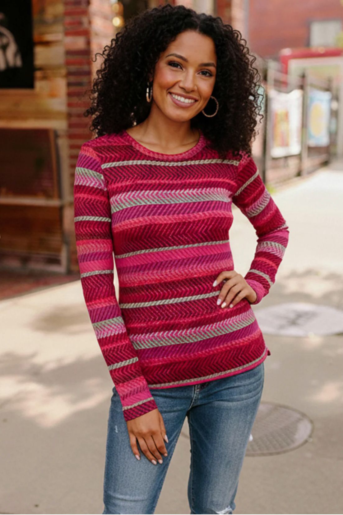 Keep Me Guessing Magenta Herringbone Long Sleeve