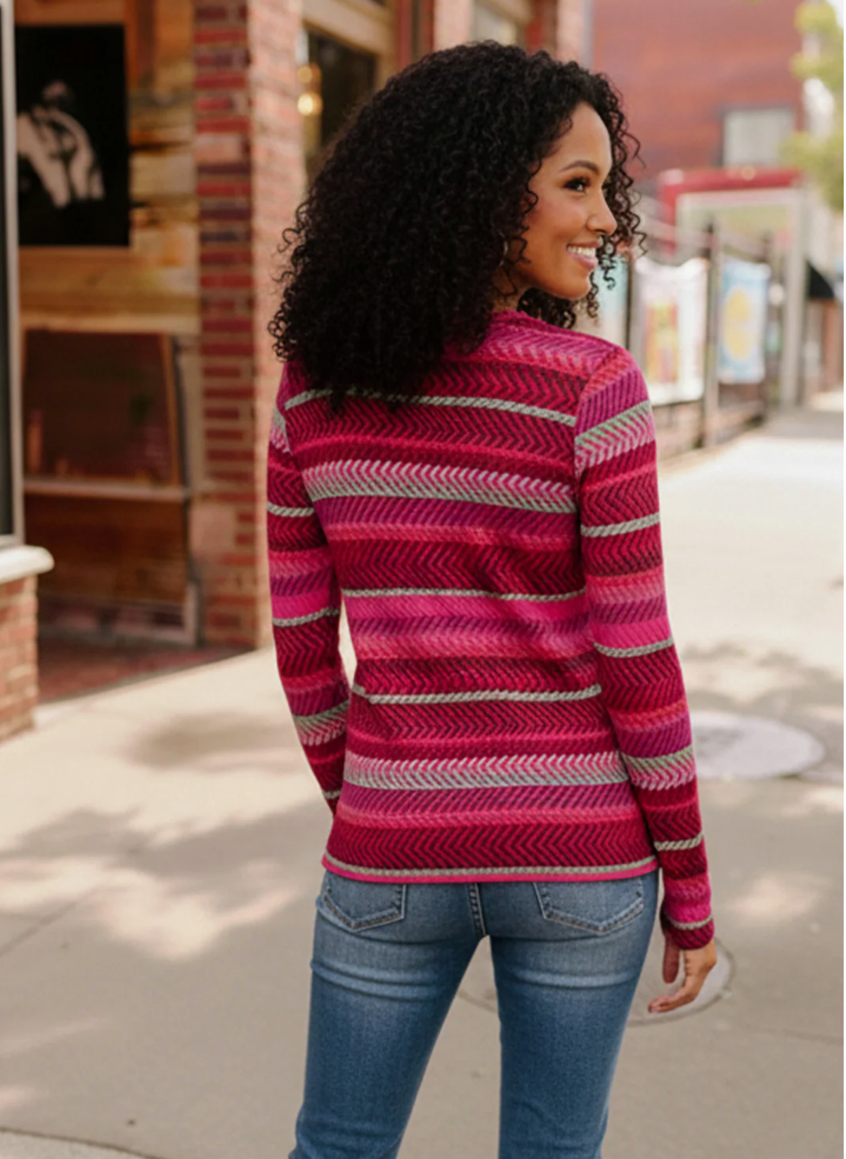 Keep Me Guessing Magenta Herringbone Long Sleeve
