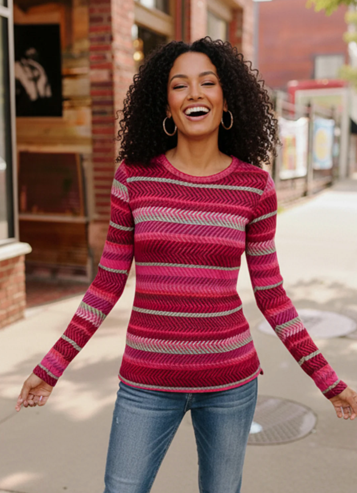 Keep Me Guessing Magenta Herringbone Long Sleeve