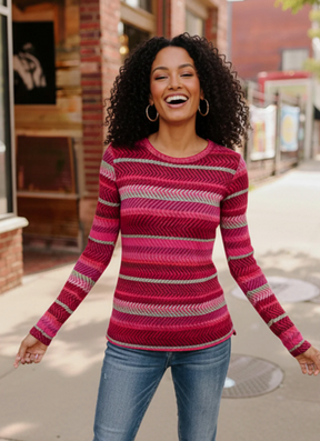 Keep Me Guessing Magenta Herringbone Long Sleeve