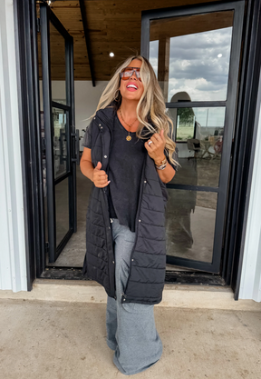 Puff Perfection Black Long Vest - OT062BK