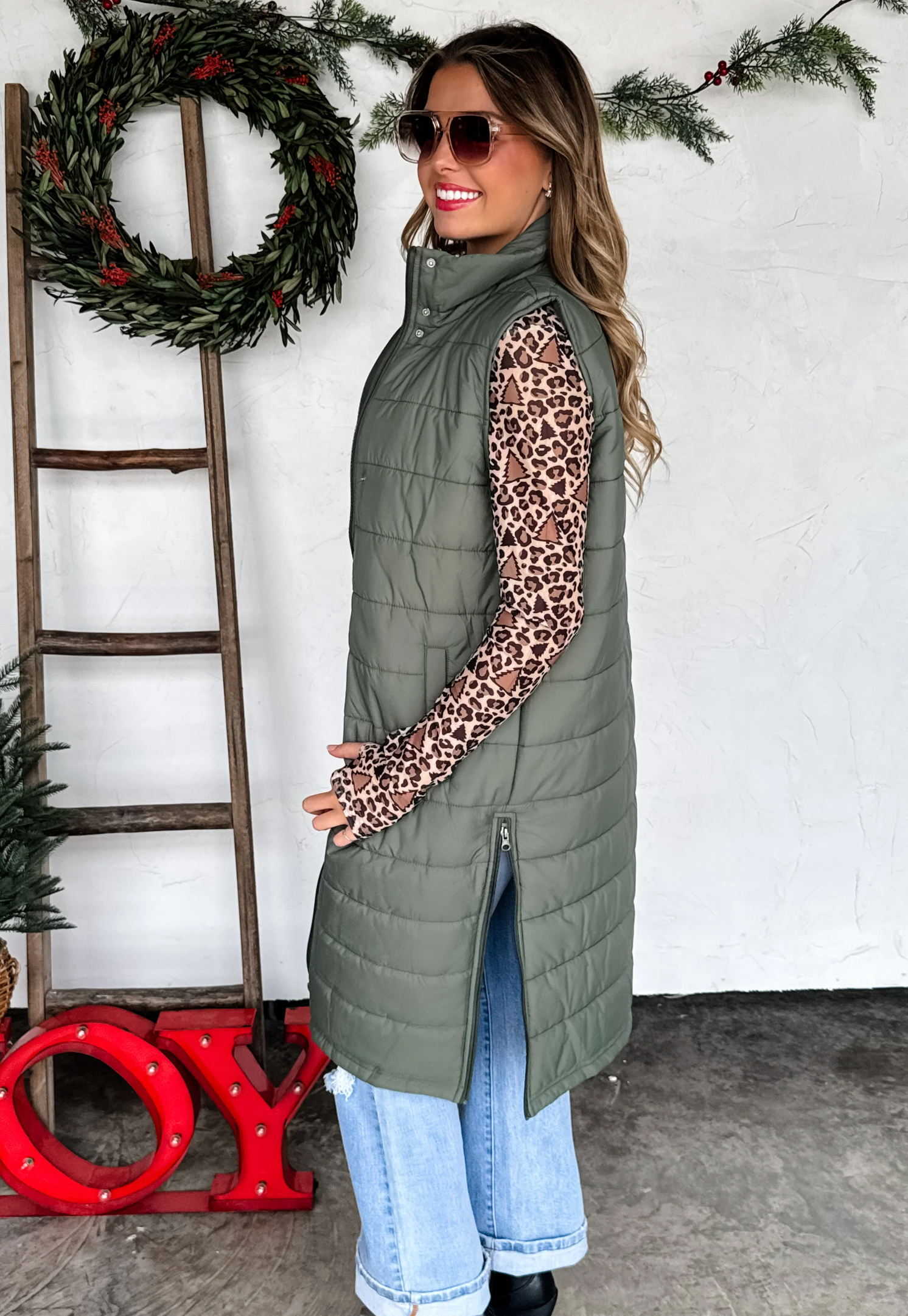 Puff Perfection Olive Long Vest - OT064OL