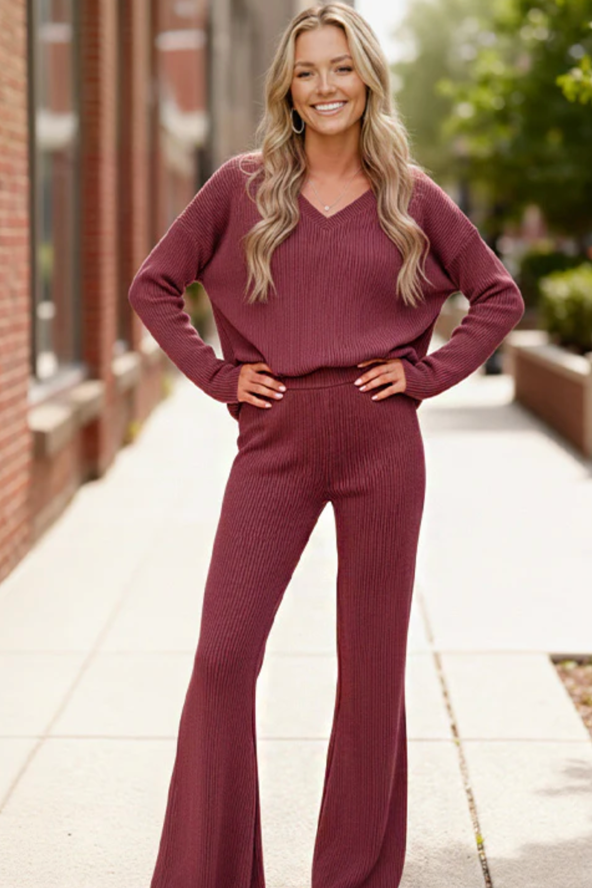Cozy on Main Wine Sweater Set