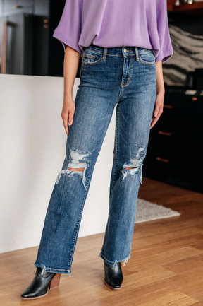 Rose High Rise 90's Straight Jeans in Dark Wash