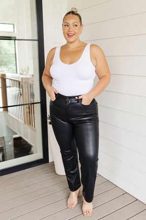 Tanya Control Top Faux Leather Pants in Black