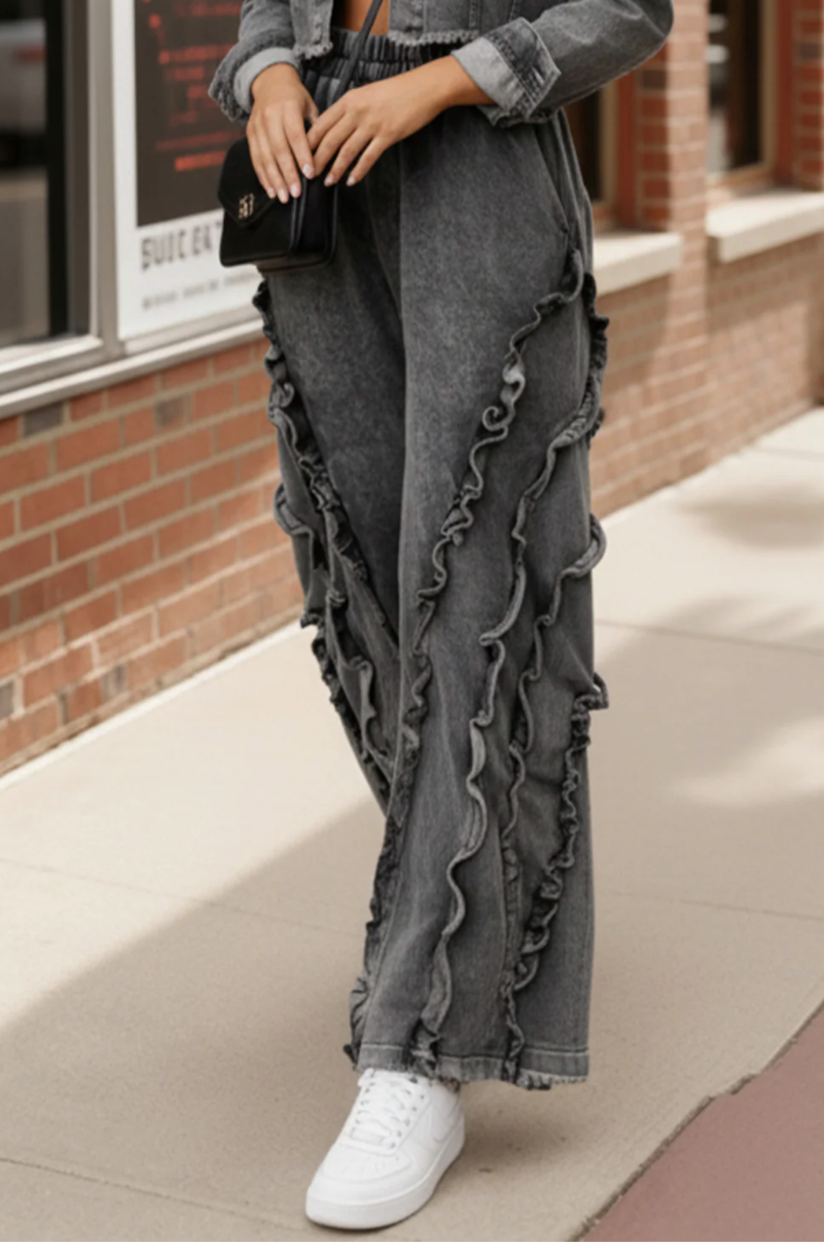 Ruffle Road Trip Charcoal Pants