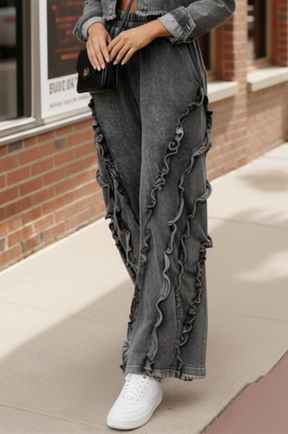 Ruffle Road Trip Charcoal Pants