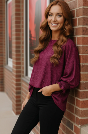 Pretty in Fuchsia Puff Sleeve Blouse