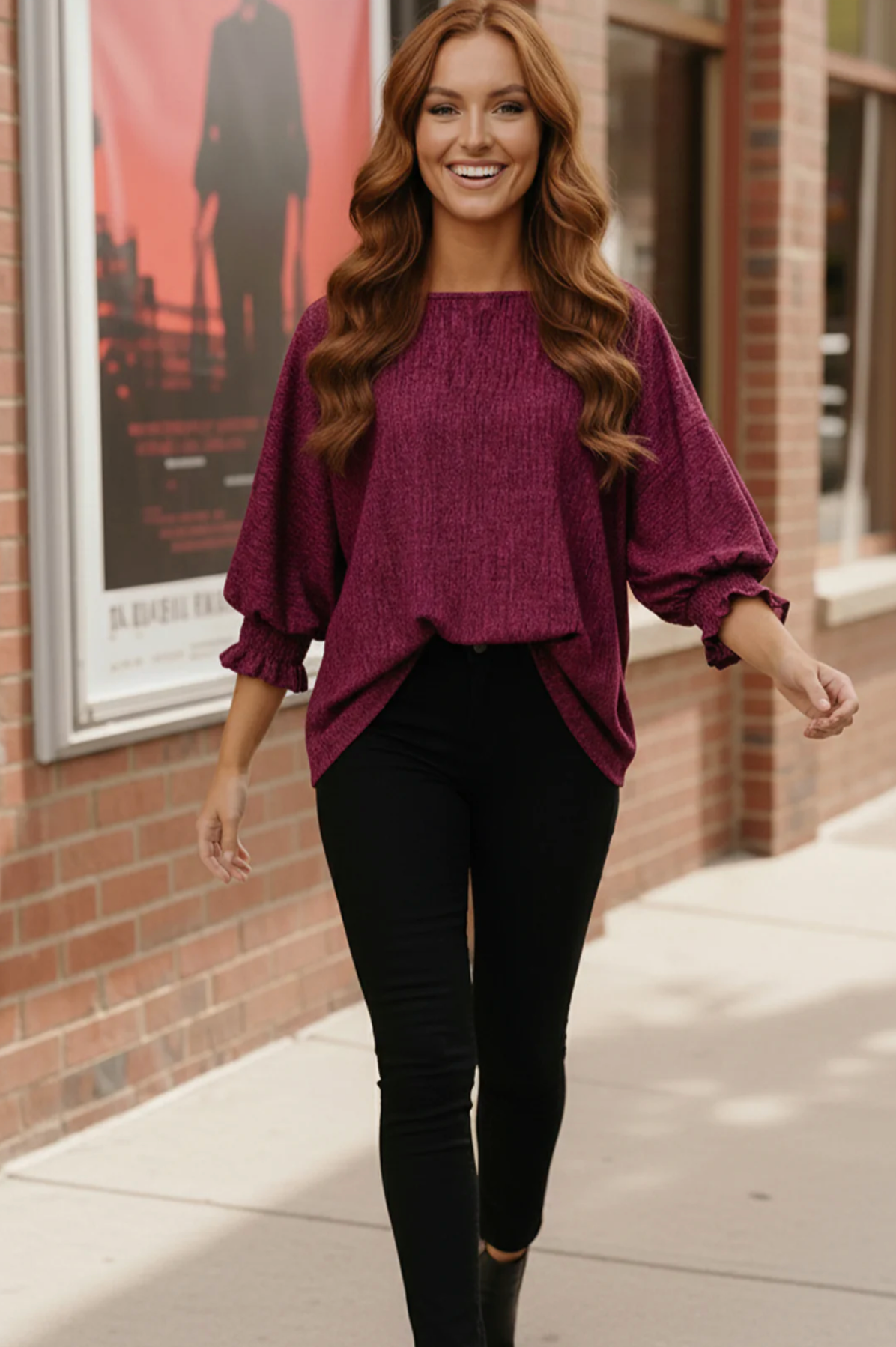 Pretty in Fuchsia Puff Sleeve Blouse