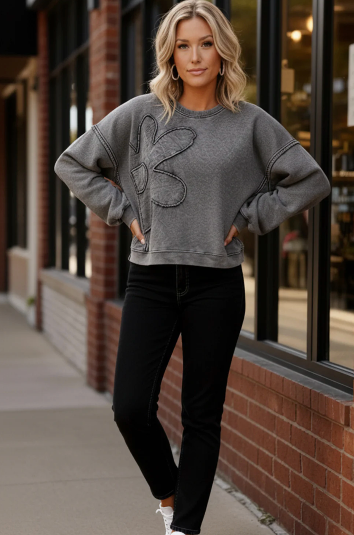 The Petal Pop Charcoal Pullover