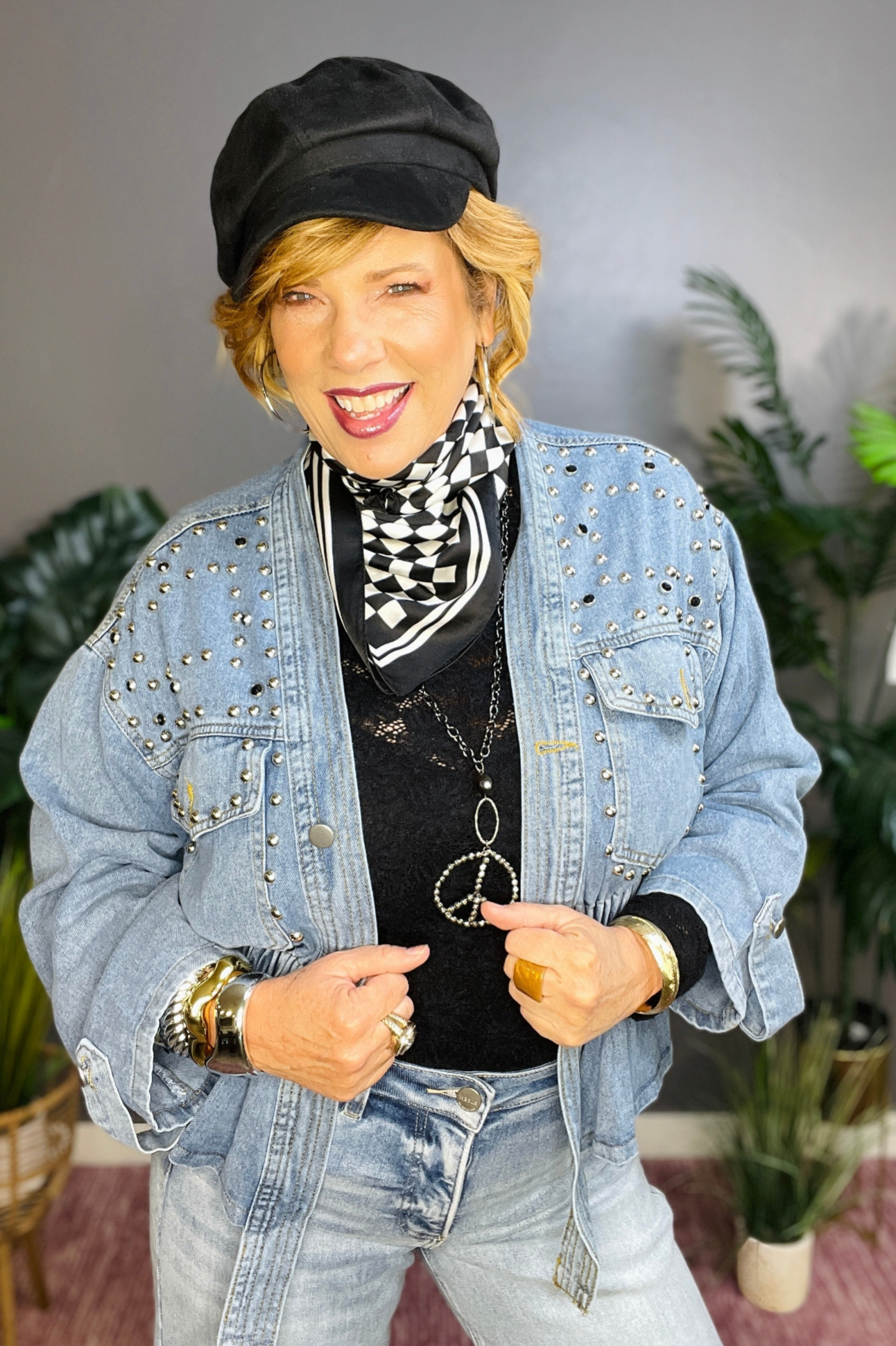 Chic In Denim Studded Jacket - OT096DN