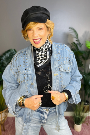 Chic In Denim Studded Jacket - OT096DN