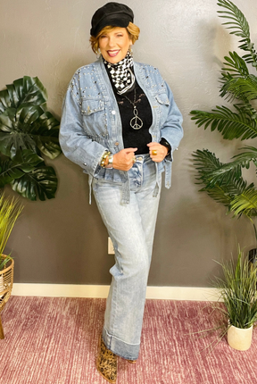 Chic In Denim Studded Jacket - OT096DN