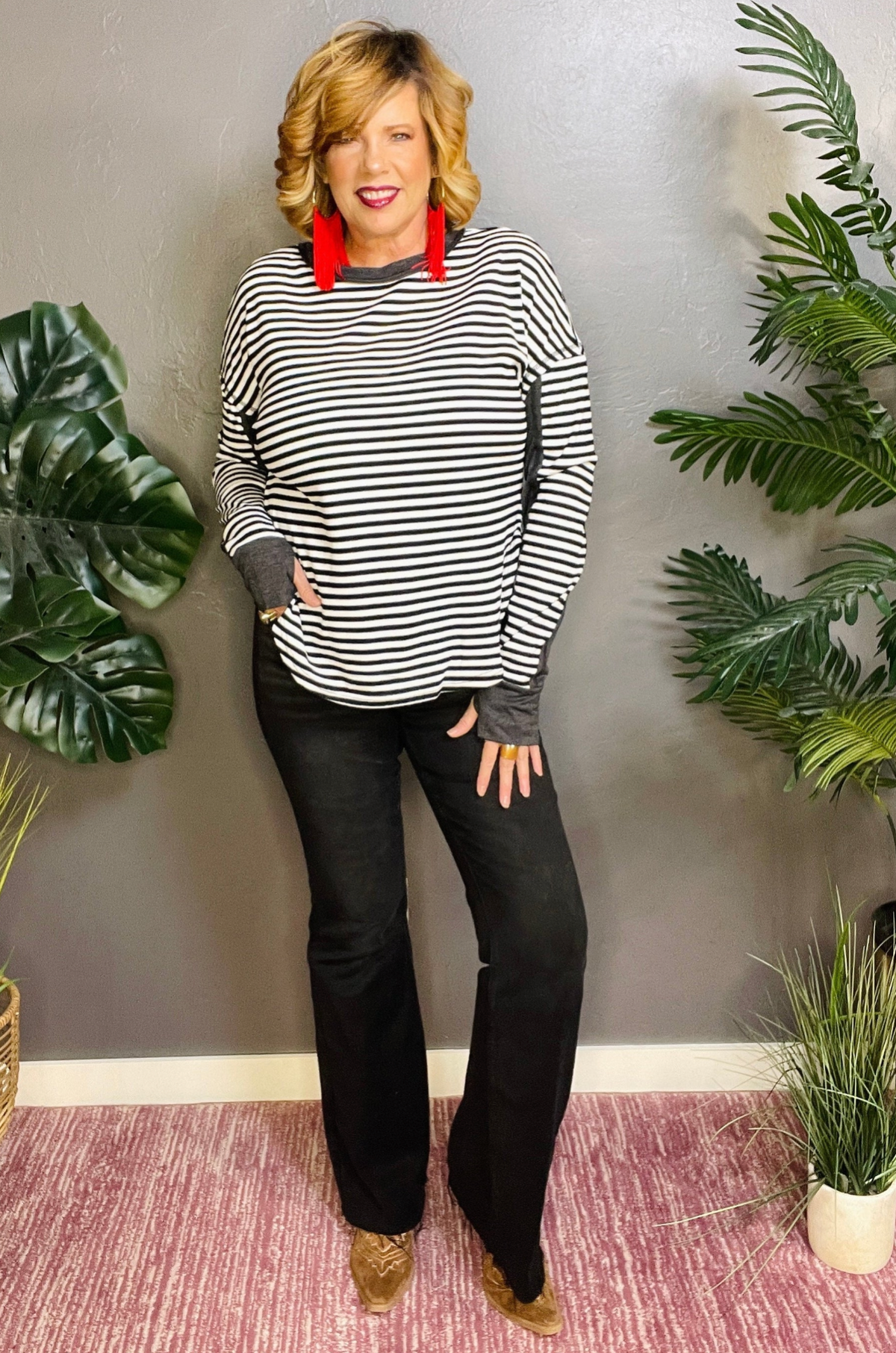 Stay In Line Thermal Stripe Top - S198BK