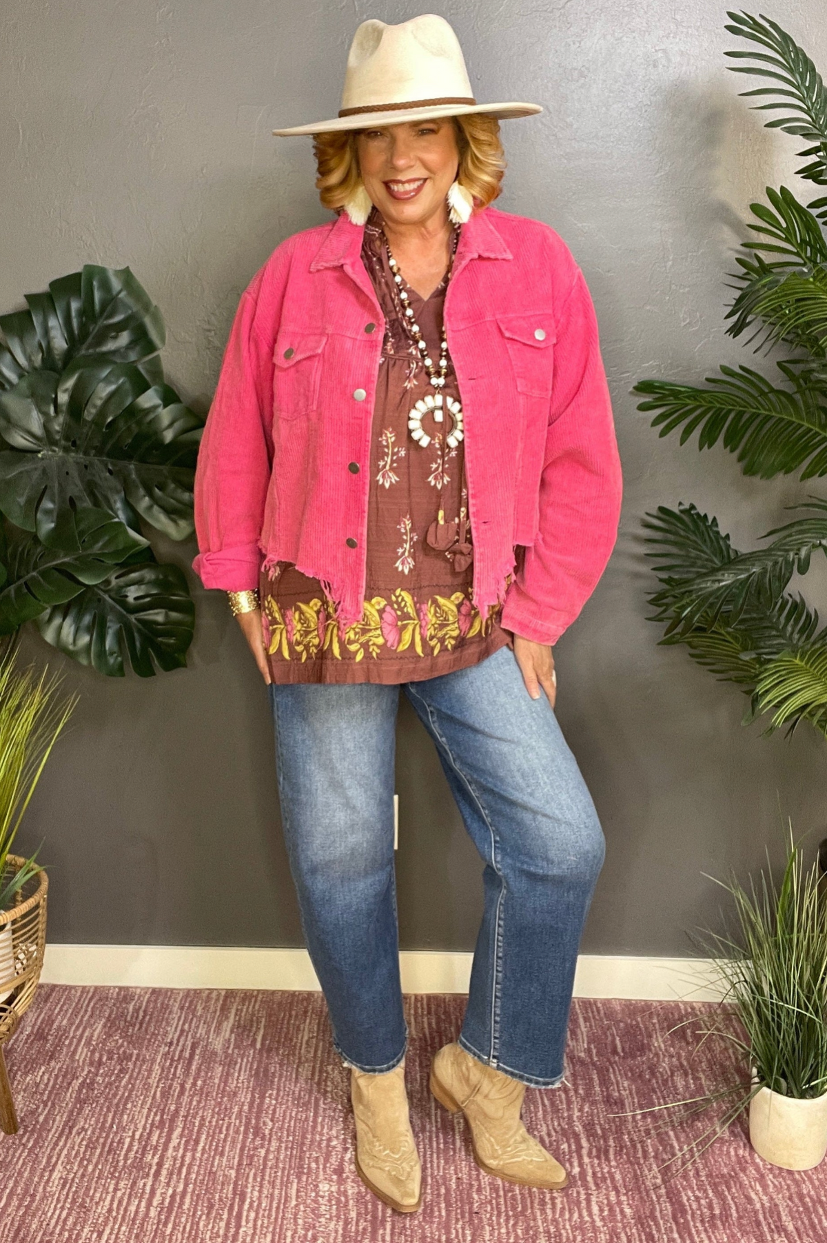 Out And About Fuchsia Vintage Washed Corduroy Jacket - OT103FU