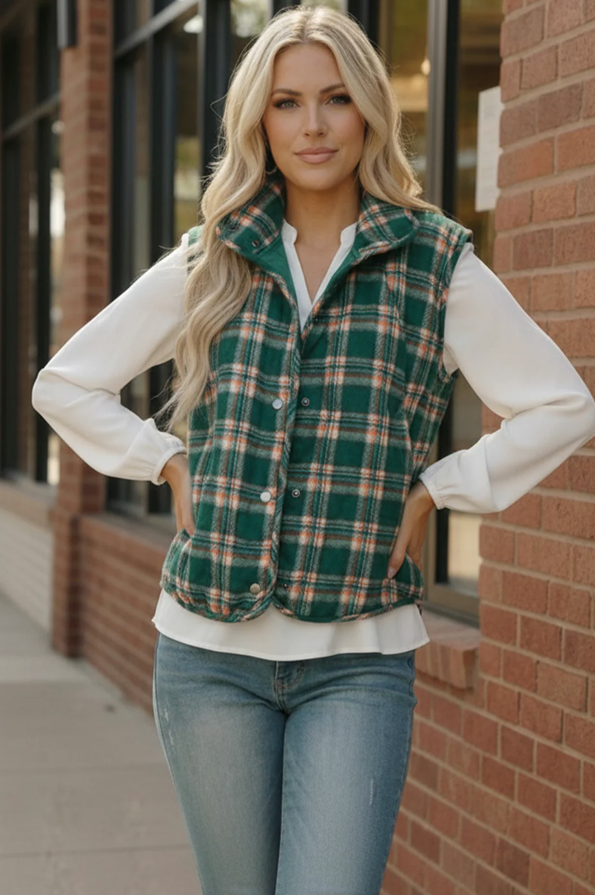 Put Together Evergreen Plaid Quilted Puffer Vest