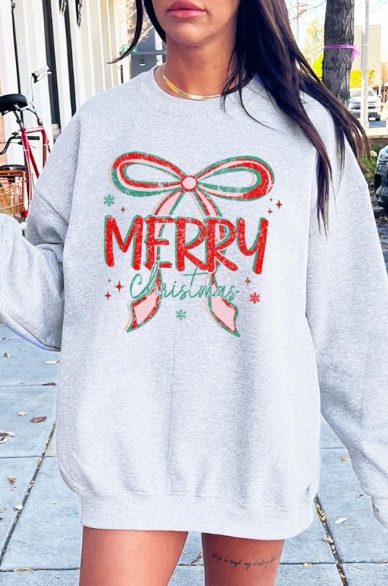 Merry Christmas Bow Graphic Sweatshirt - S230ASH