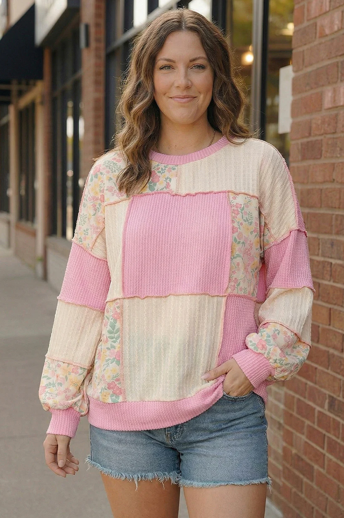 Floral Fields Pink Ribbed Colorblock