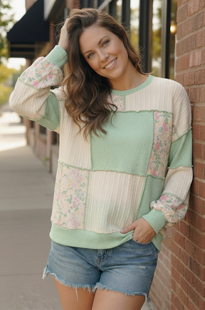 Floral Fields Mint Ribbed Colorblock