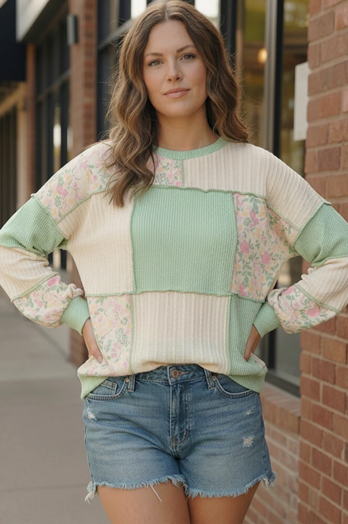 Floral Fields Mint Ribbed Colorblock