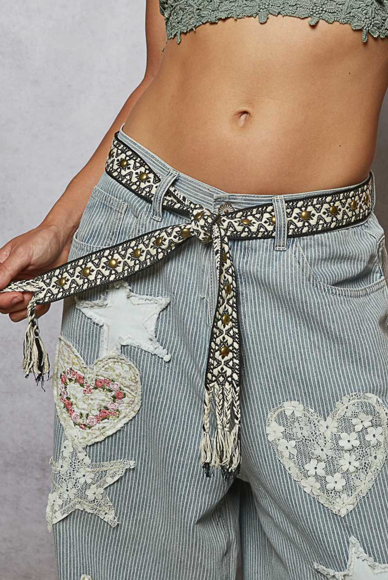 Black Studded Tassel Belt - BE010BK