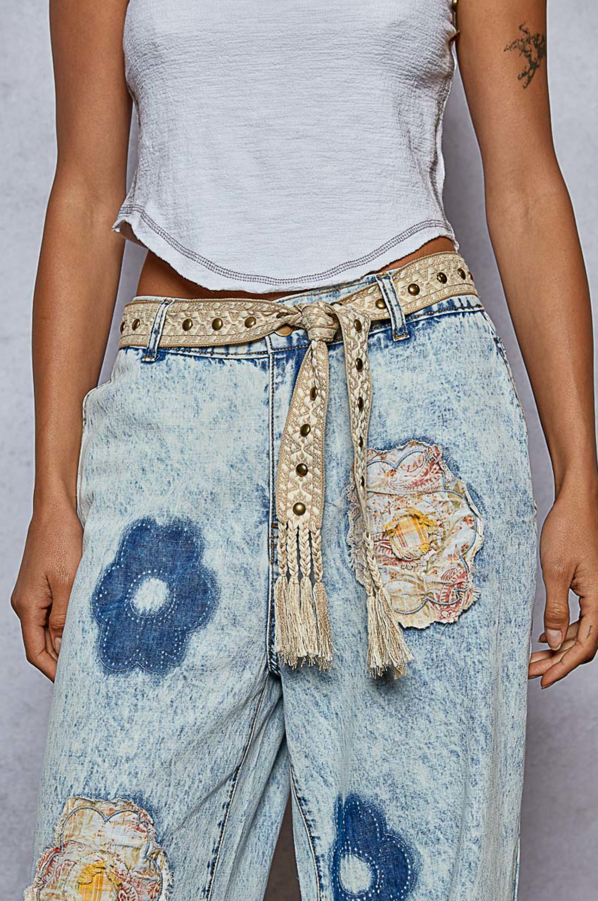 Beige Studded Tassel Belt - BE011BE