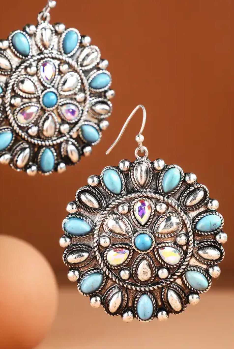 Turquoise Semi Stone Concho Earrings - E059TU