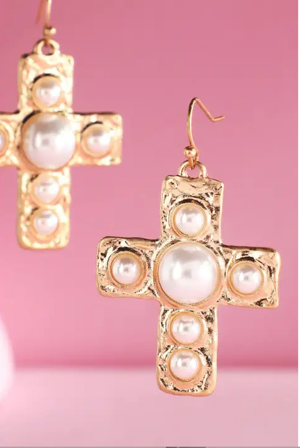 Pearl Metal Cross Earrings - E052PR