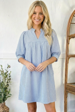 Sunday Stroll Blue Pin Stripe Dress