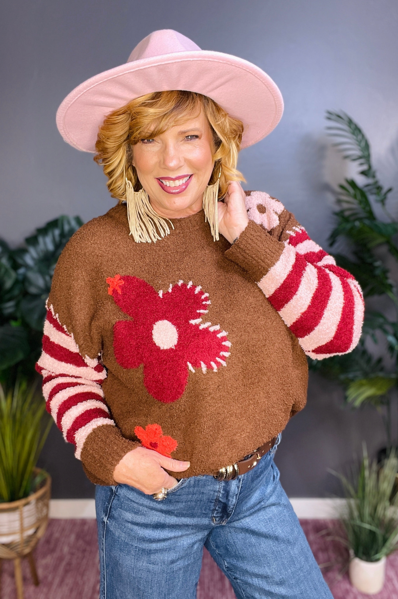 Wildflower At Heart Jacquard Striped Sweater - S296BR