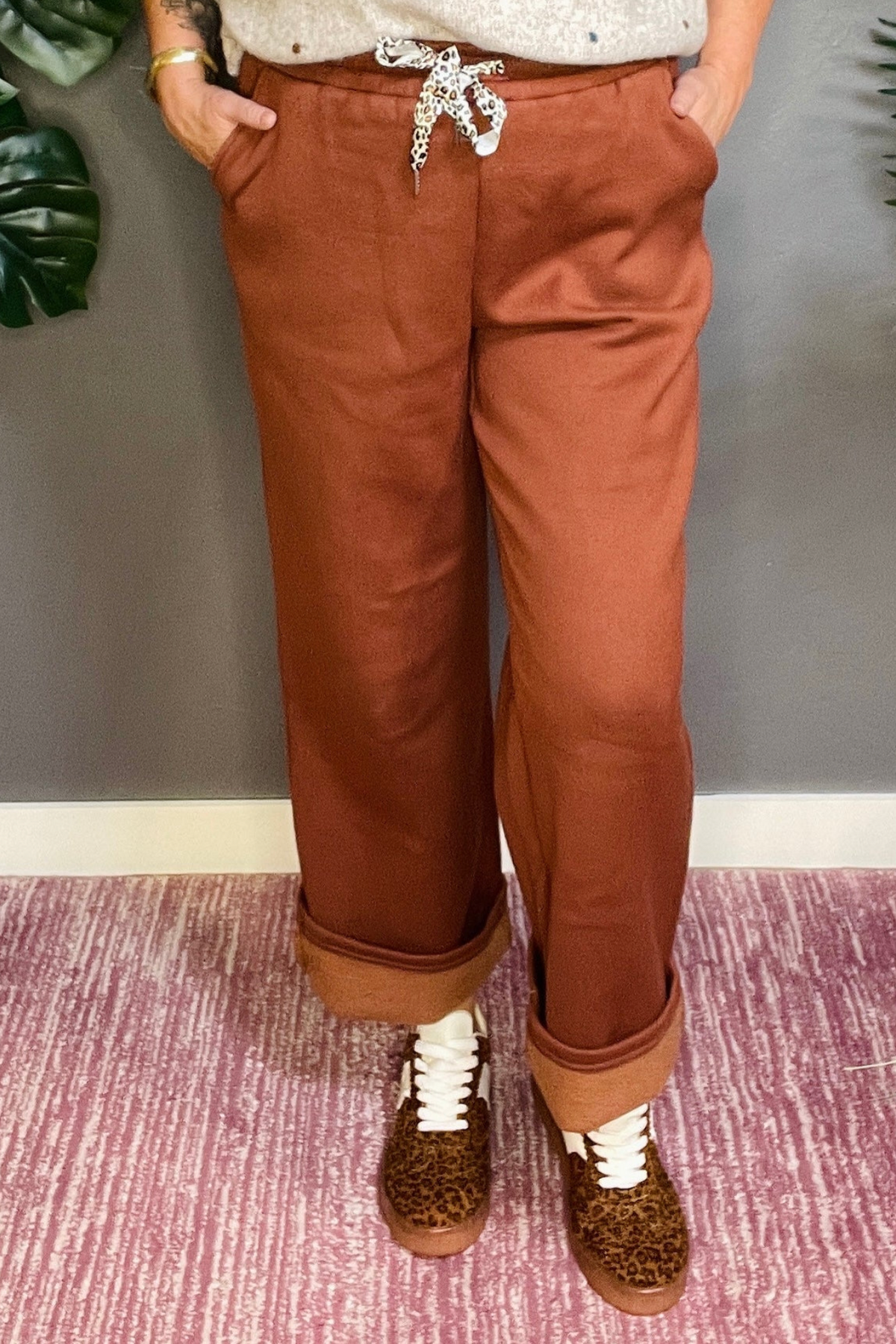 Comfort In Style Coffee Fleece Lined Elastic Waist Pant - P046CF