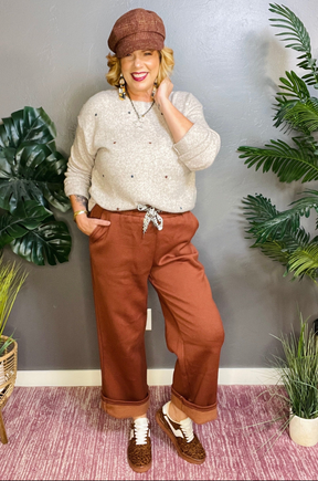 Comfort In Style Coffee Fleece Lined Elastic Waist Pant - P046CF
