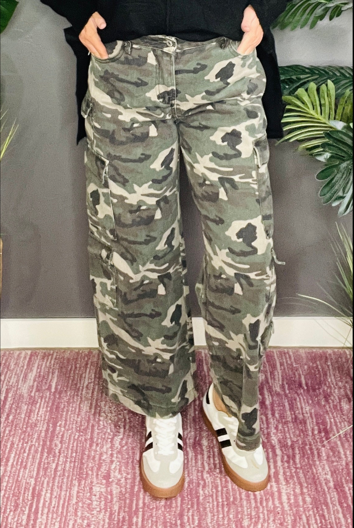 Catch Me If You Can Camo Cargo Wide Leg Pants - P047CAMO