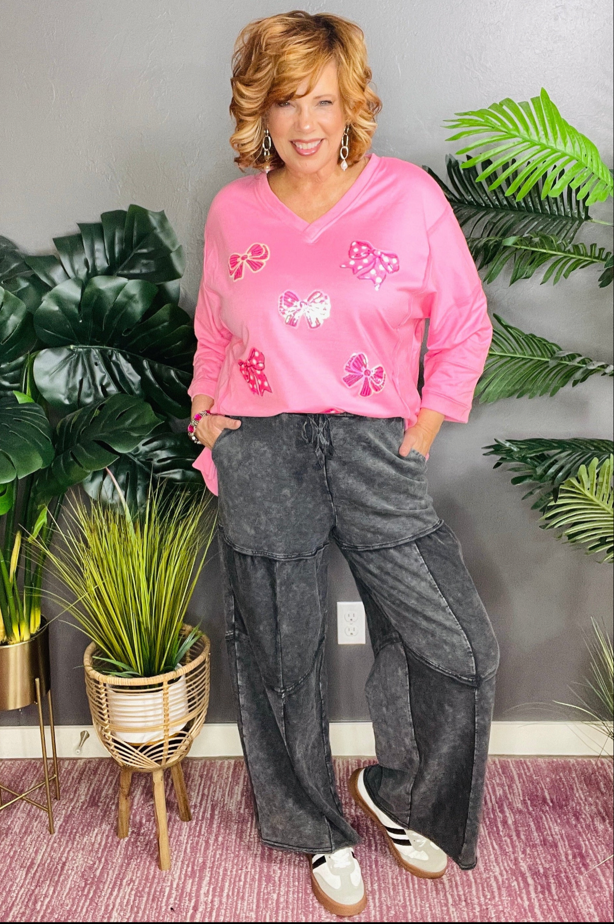 Bow Style Statement V-Neck Top - S306PK