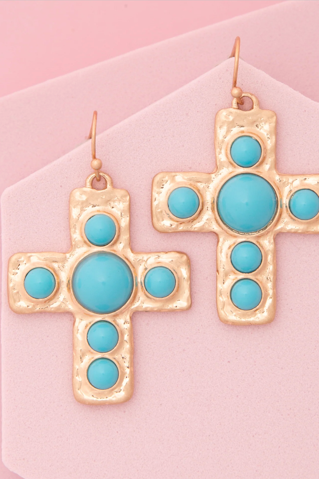 Turquoise Metal Cross Earrings - E072TU