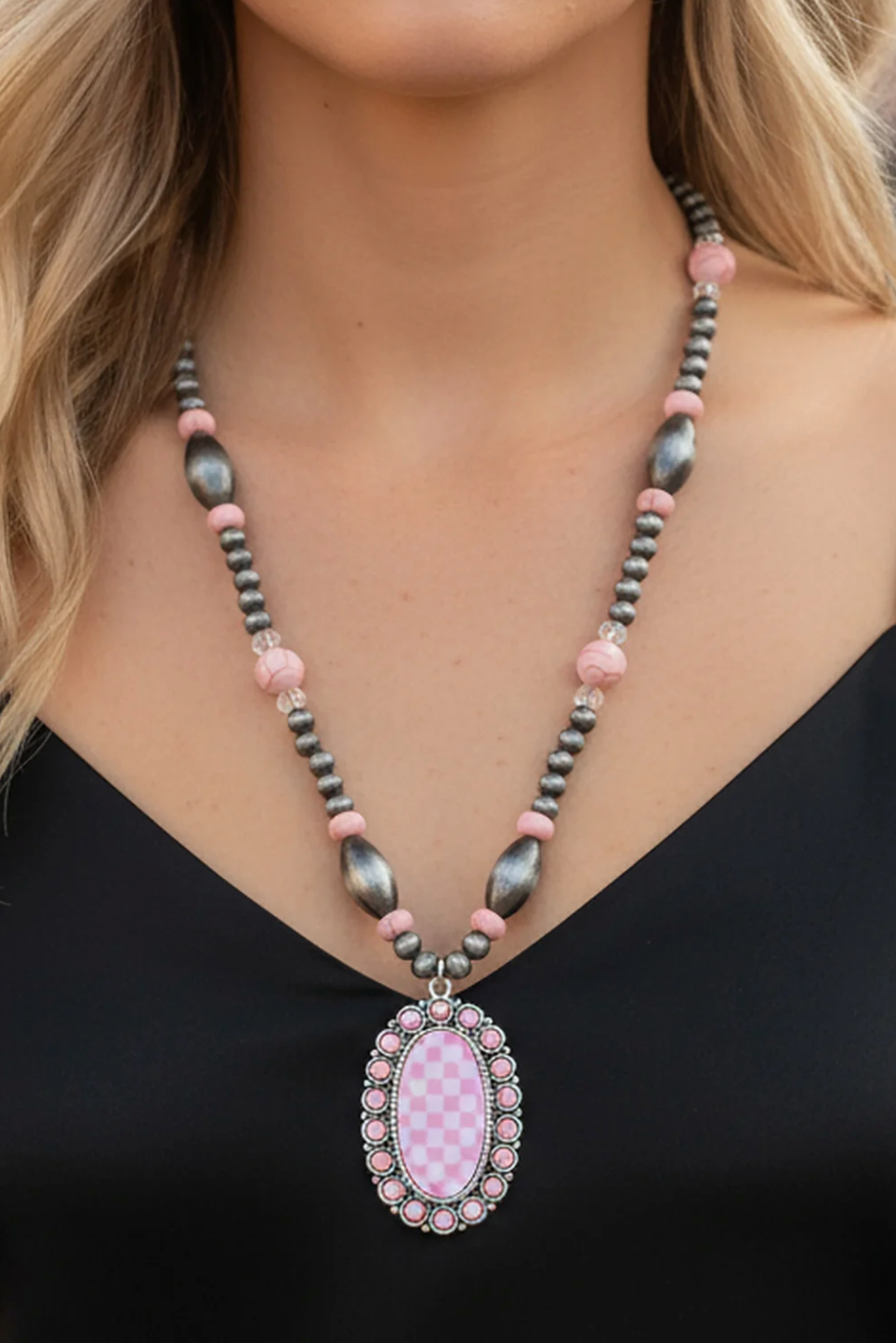 Checkered Pendant Necklace - N121PK