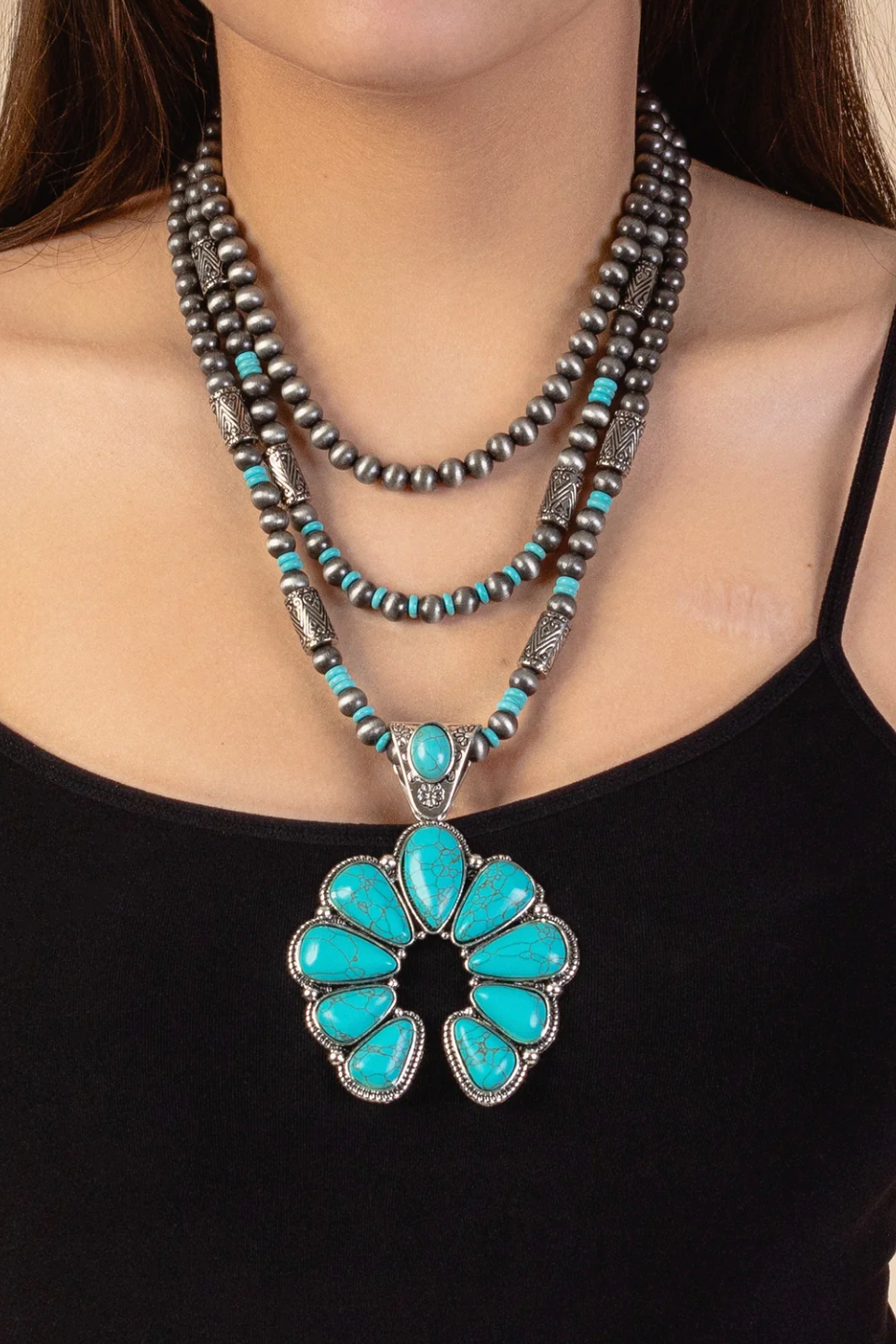 Multi Layer Squash Blossom Necklace - N128TU