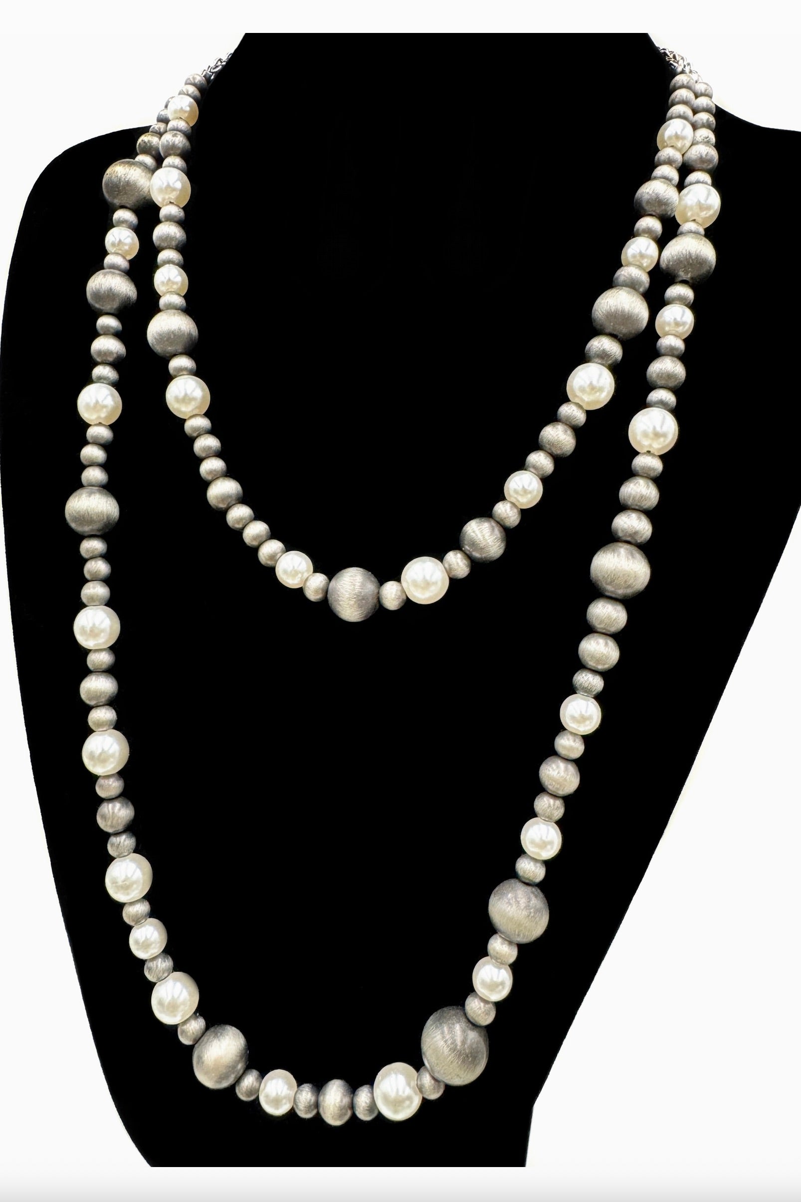 Navajo Beads and Pearl Duo Layer Necklace - N133SI