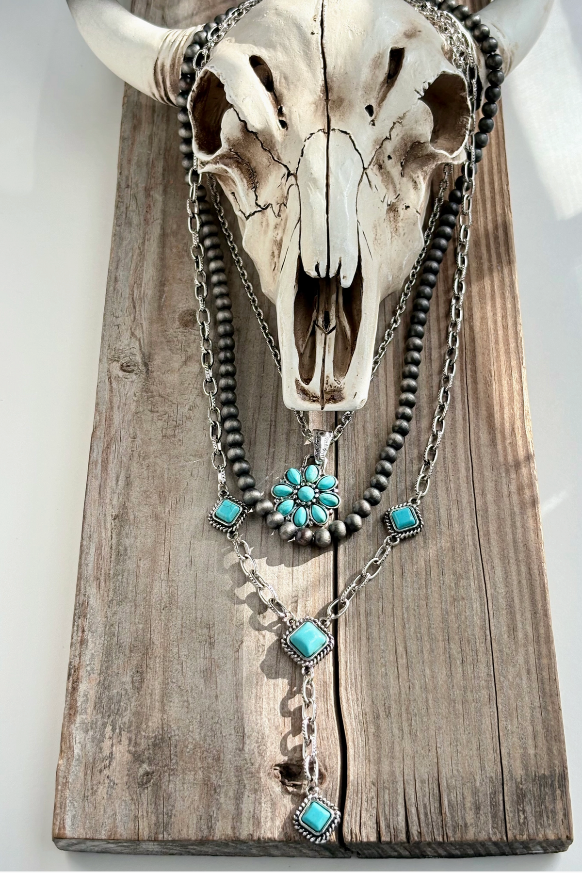 3pc Flower Pendant & Navajo Necklace Set - N136GR