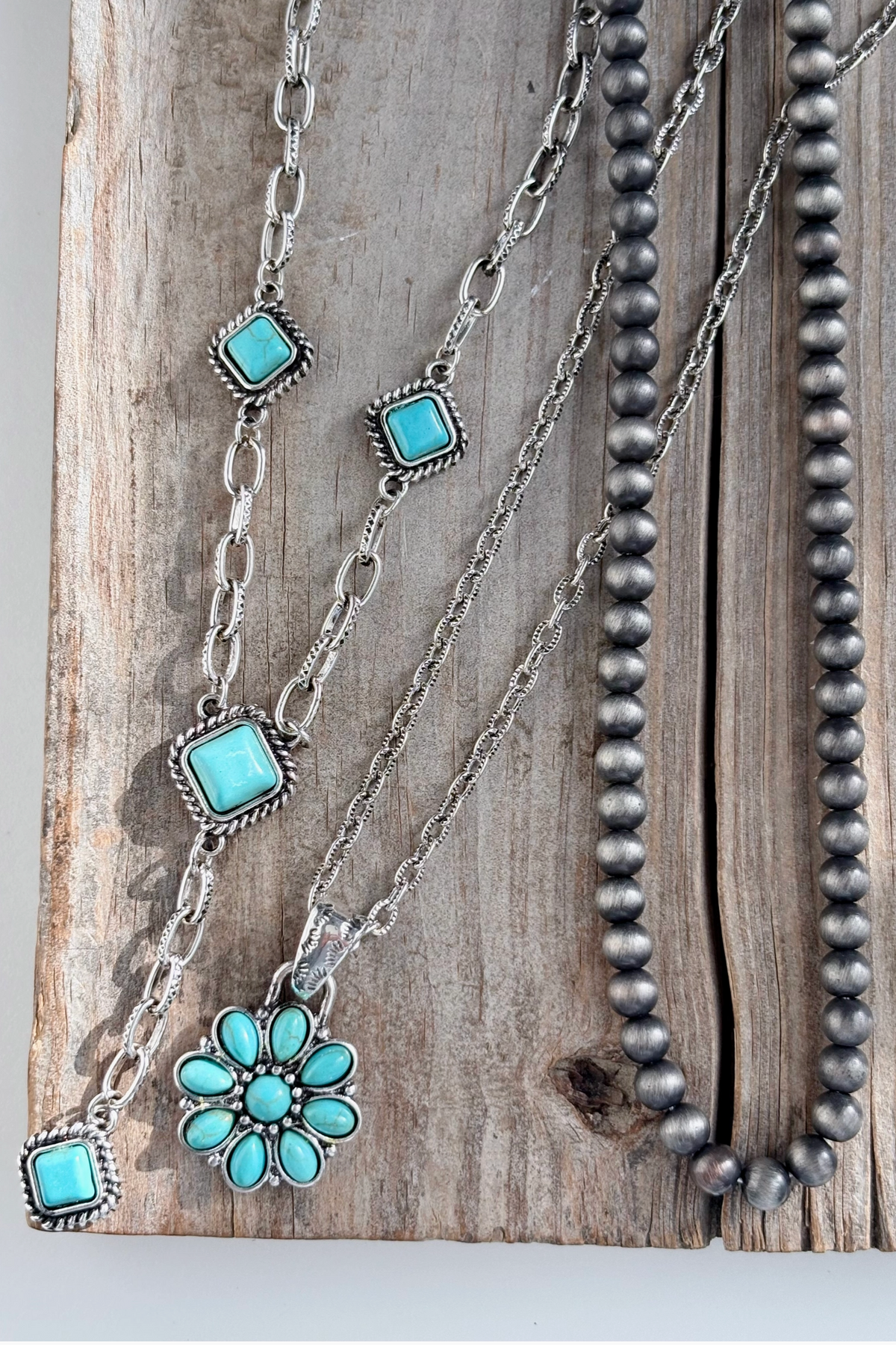 3pc Flower Pendant & Navajo Necklace Set - N136GR