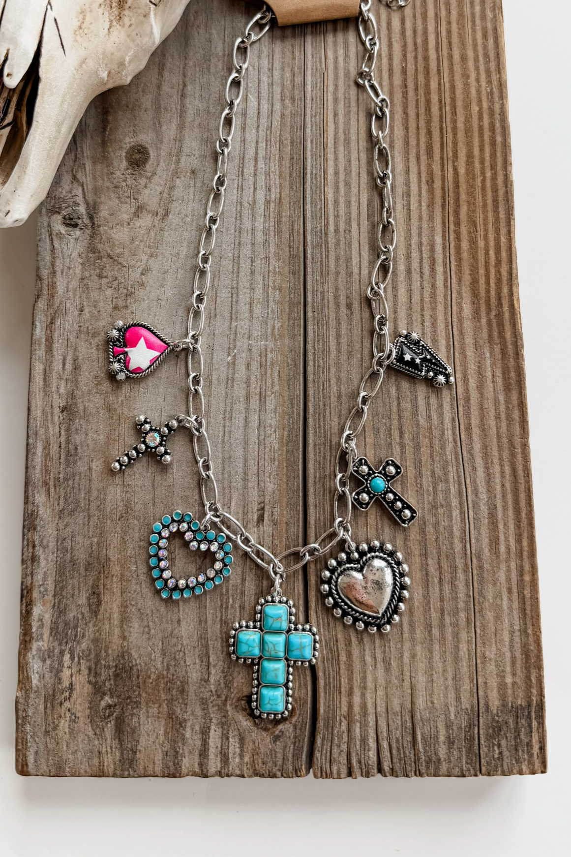 Western Cross Multi Charm Necklace - N137SI